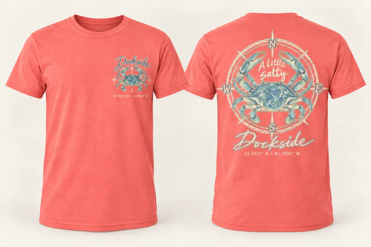 Dockside A Little Salty Crab Tee in Coral Silk