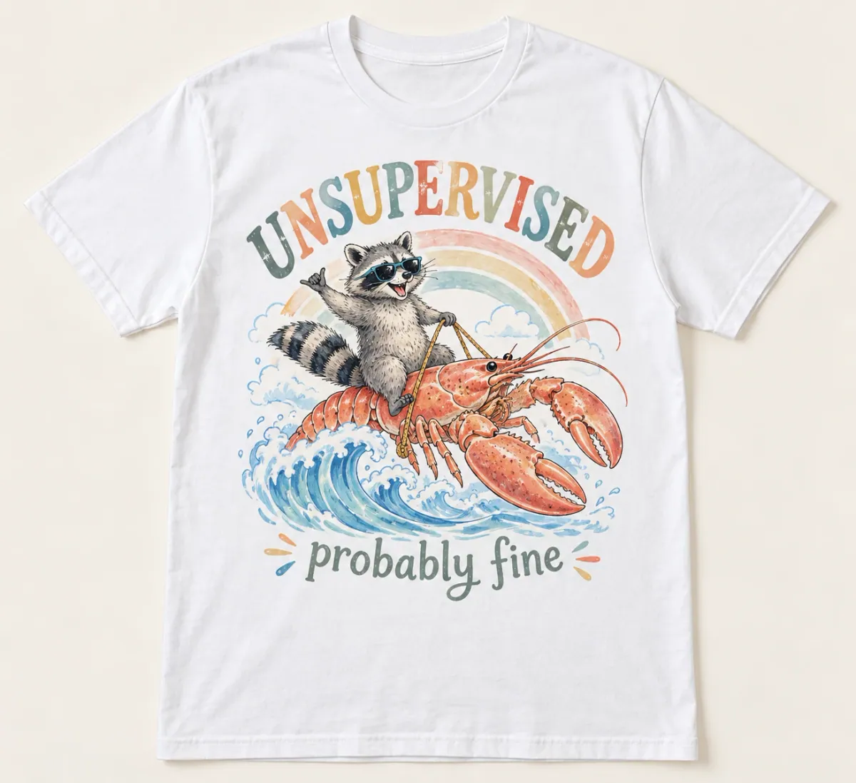 Unsupervised Raccoon Tee in White