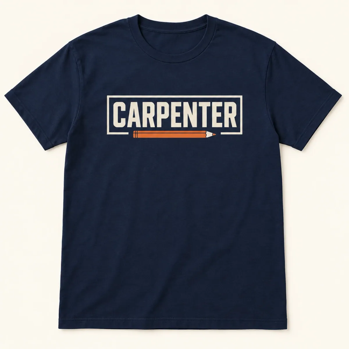 Carpenter lettering with a framing square and pencil in ivory with a muted orange accent.