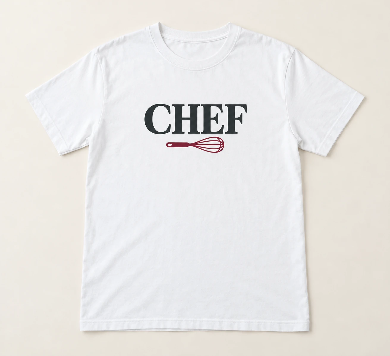Clean Chef lettering with a small whisk in charcoal and burgundy.