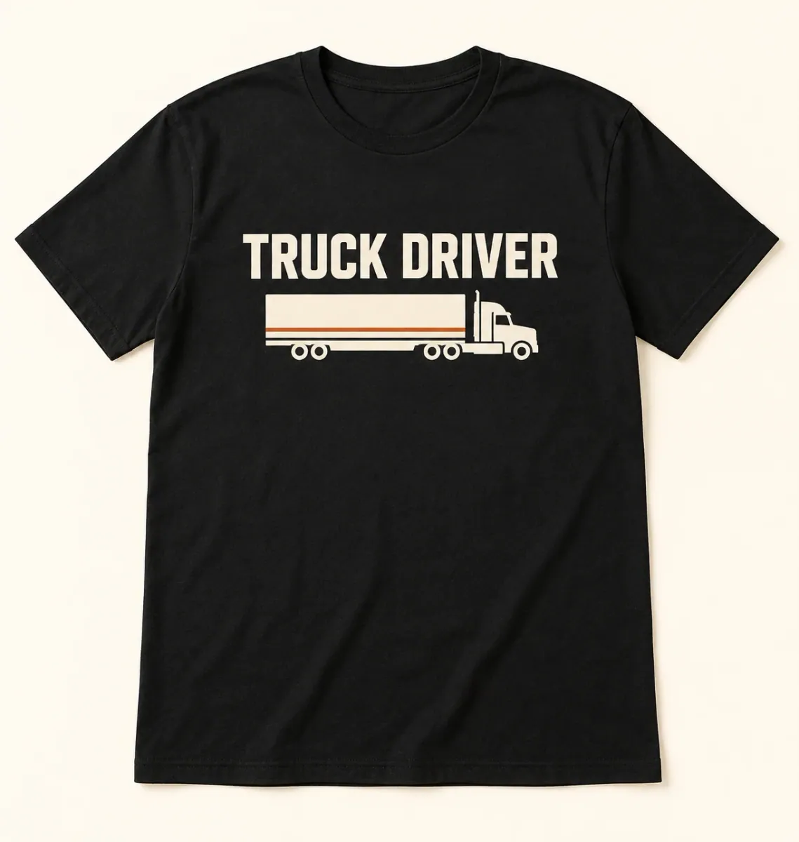 Truck Driver lettering with a simple semi-truck silhouette in ivory and a rusty orange accent.