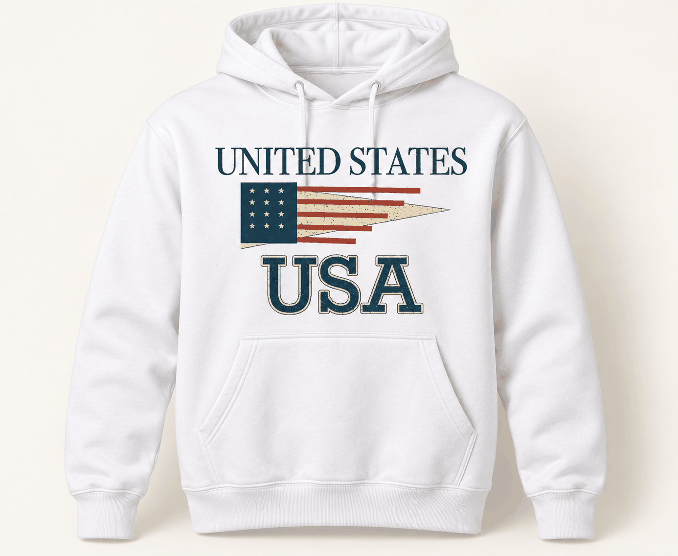 White United States Pennant Hoodie with original centered front design