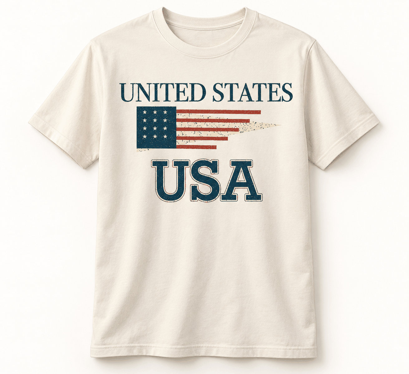 Natural United States Pennant Tee with original centered front design