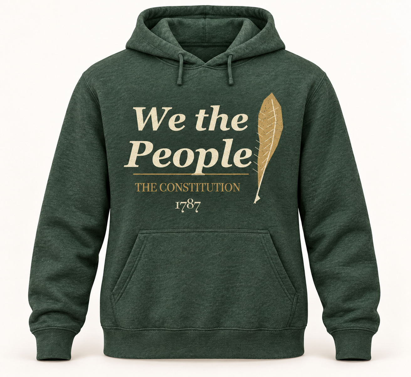 Heather Forest Green We the People Constitution Hoodie with original centered front design